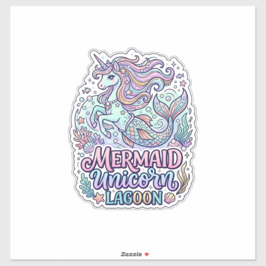 Sticker Licorne Sirène Licorne Lagune Conception Graphique (Feuille)