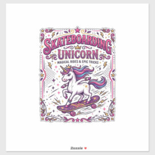 Sticker Licorne skateboard Licorne élégant fond blanc
