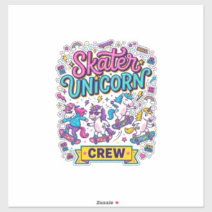 Sticker Licorne Skater Licorne Crew Rétro Style Imprimé su