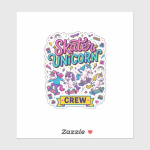 Sticker Licorne Skater Licorne Crew Rétro Style Imprimé su