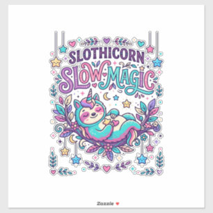 Sticker Licorne Slothicorne Magie Lente Marché Coloré