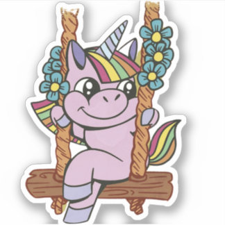 Sticker licorne sur une balançoire, unicorne mignonne, uni