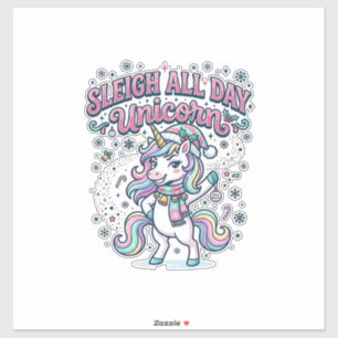 Sticker Licorne Traîneau Toute La Journée Licorne Charmer