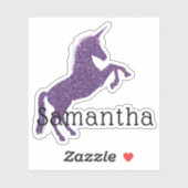 Sticker Licorne Violette Pailletée Féminine Nom (Feuille)