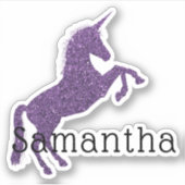 Sticker Licorne Violette Pailletée Féminine Nom (Devant)