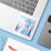 Sticker Light blue girl | 東京娘 GenerartiveAI シール (Ordinateur portable avec iPhone)