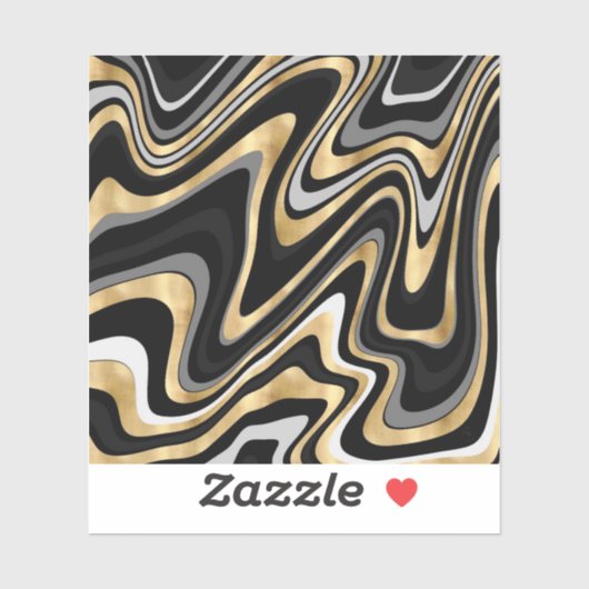 Sticker Lignes Wavy Or Noir Rétro Design moderne (Feuille)