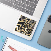 Sticker Lignes Wavy Or Noir Rétro Design moderne (Ordinateur portable avec iPhone)