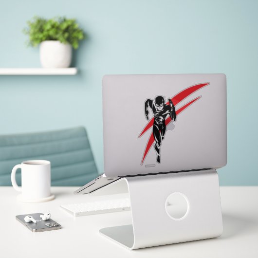 Sticker Ligue de Justice | Flash Running Noir Pop Art (Ordinateur portable sur le bureau)