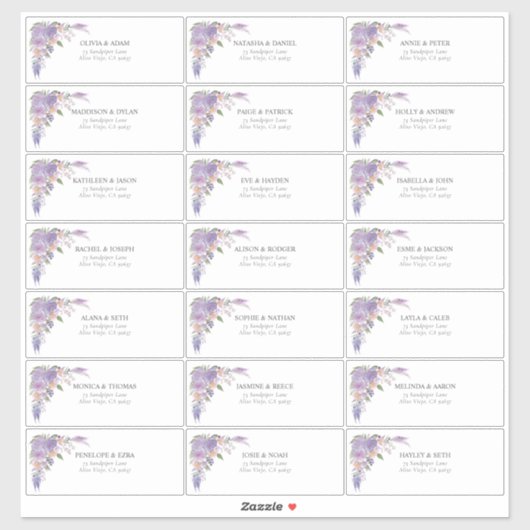 Sticker Lilac Lavender Mauve Script Floral Adresse d'hôte (Feuille)