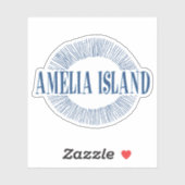 Sticker L'île d'Amelia en bleu avec design solaire (Feuille)