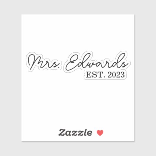 Sticker Limite Cursive Mme Custom Nom de famille Mariage C (Feuille)