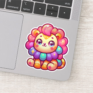 Sticker Lion arc-en-ciel coloré Kawaii avec Mane étincelan