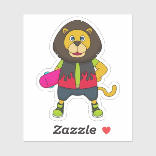 Sticker Lion as skater with skateboard (Feuille)