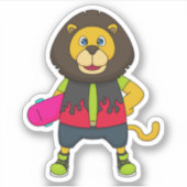 Sticker Lion as skater with skateboard (Devant)