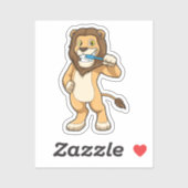 Sticker Lion avec brosse à dents (Feuille)