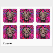 Sticker Lion - Carré Sticker Lion Rose Fille (Feuille)