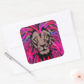 Sticker Lion - Carré Sticker Lion Rose Fille (Enveloppe)