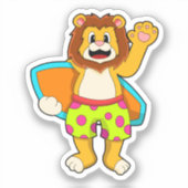 Sticker Lion comme surfer avec Surfer (Recto)