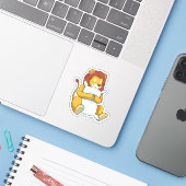 Sticker Lion dormant avec Coussin (Ordinateur portable avec iPhone)