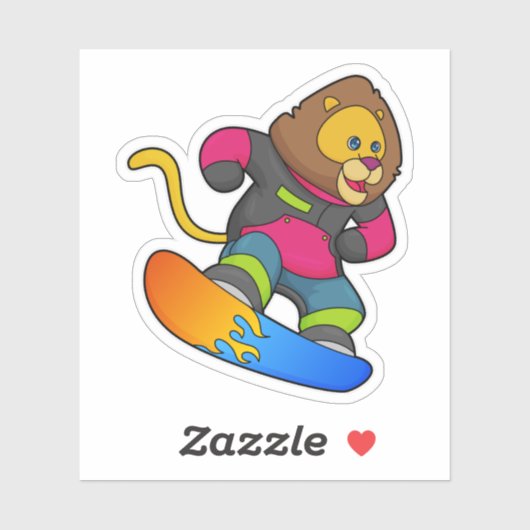 Sticker Lion en Snowboard avec Snowboard (Feuille)
