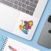 Sticker Lion en Snowboard avec Snowboard (Ordinateur portable avec iPhone)