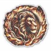 Sticker Lion flamboyant en anneau d'astrologie des flammes (Devant)