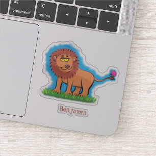 Sticker Lion joyeux avec dessin animé de papillon