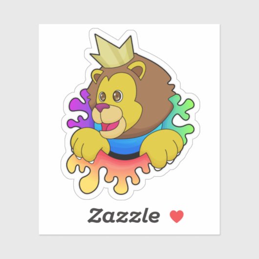 Sticker Lion roi avec couronne (Feuille)