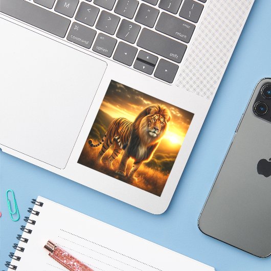Sticker Lion Tiger (Ordinateur portable avec iPhone)