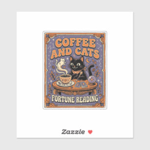 Sticker Lire la Chance du Café et des Chats Feuilles de Th