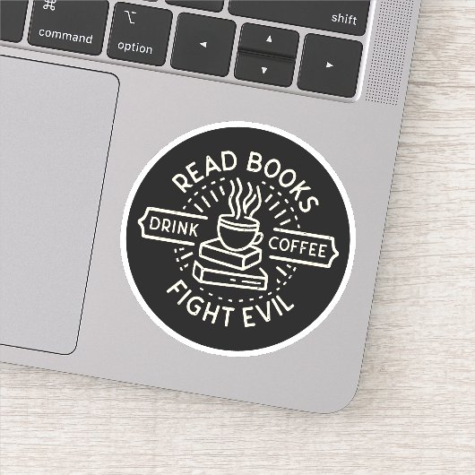 Sticker Lire les livres boire du café combattre le mal (Détail)