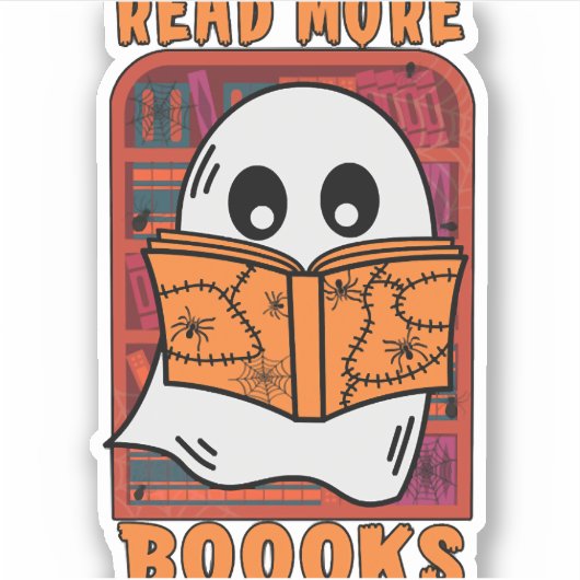 Sticker Lire plus Livres Bibliothèque Ghost Lecture Hallow (Devant)
