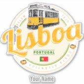 Sticker Lisbonne Portugal avec Tramway Retro Souvenir Vint (Devant)