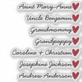 Sticker Liste d'invités personnalisée 7 Noms Calligraphie (Devant)