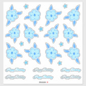 Sticker Little Happy Birthday Blue Flowers and Stars (Feuille)