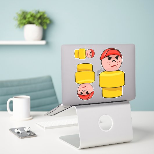 Sticker Little Round People - Button the Grumpy Boy X3 (Ordinateur portable sur le bureau)