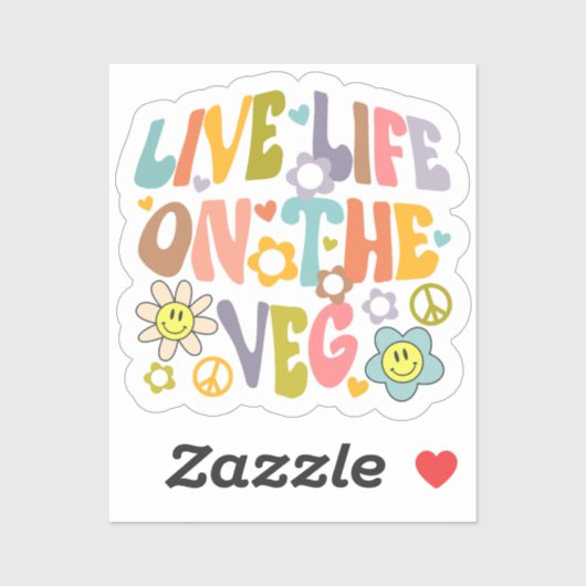 Sticker Live Life on the Veg, Retro Vegan (Feuille)