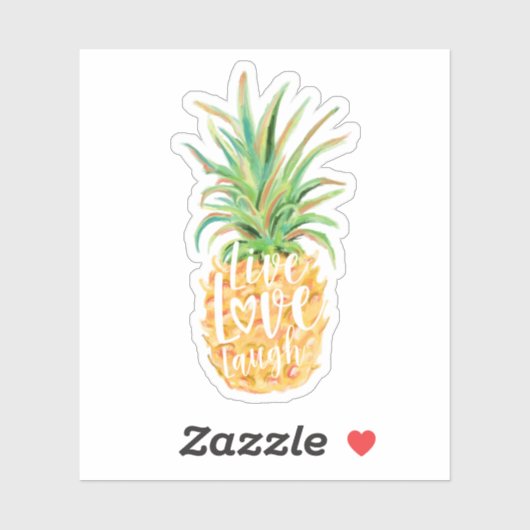 Sticker Live Love Laugh Aquarelle Ananas Fruit (Feuille)