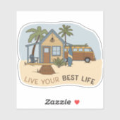 Sticker Live Your Best Life Beach Cabine Surfer (Feuille)