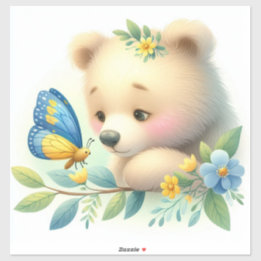 Sticker Livre D'Histoire Bois Bébés Ours Et Papillon