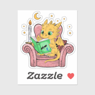Sticker Livre Dragon Imaginaire Lecteur Lecteur livre Love