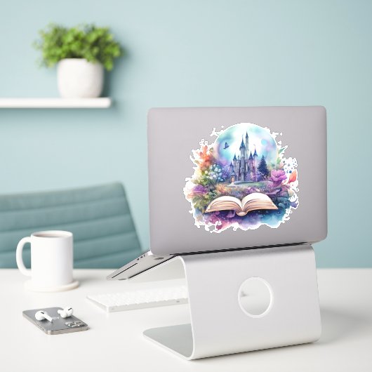 Sticker Livre Imaginaire aquarelle (Ordinateur portable sur le bureau)