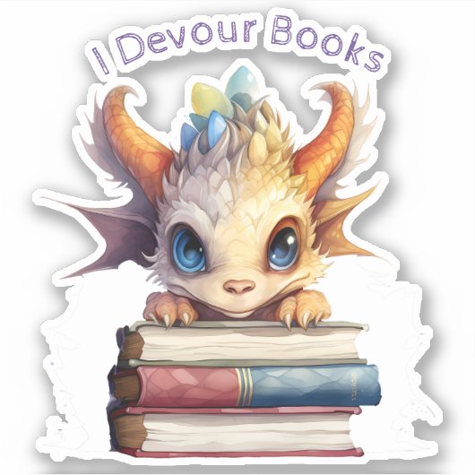 Sticker *~* Livre mignon Lecture Bébé Dragon AP88 I DEVOUR (Devant)