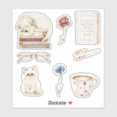Sticker Livres Chien Chat Fleurs (Feuille)