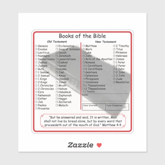 Sticker Livres de la Bible Check off (Feuille)