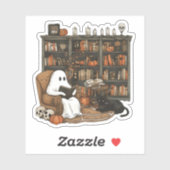 Sticker Livres de lecture de fantôme rétro, fantôme de bib (Feuille)