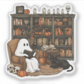 Sticker Livres de lecture de fantôme rétro, fantôme de bib (Devant)