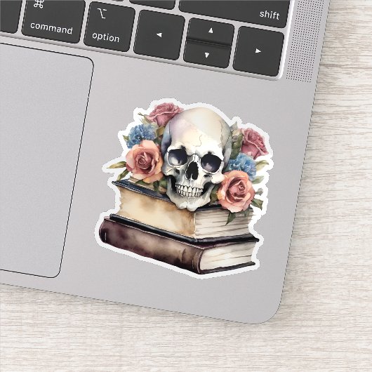Sticker Livres vintages avec crâne gothique et fleurs (Détail)