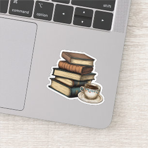 Sticker Livres vintages et café étanche
